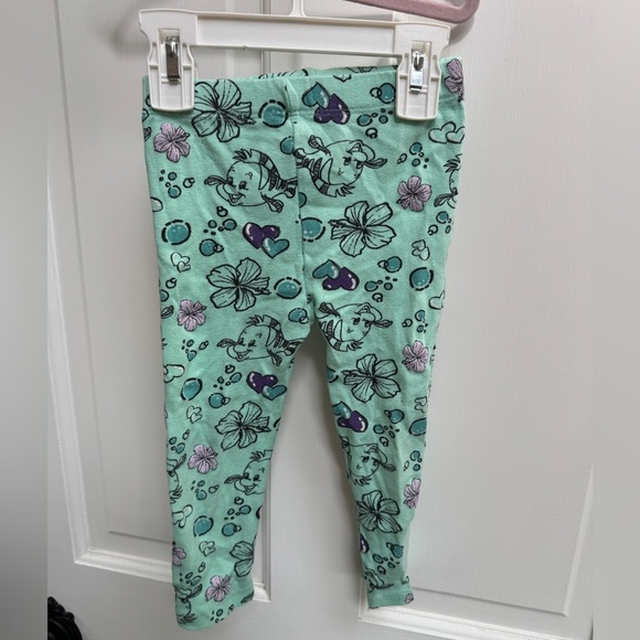 Disney 2T Girls The Little Mermaid Ariel Flounder Green Leggings Pants - Picture 1 of 5